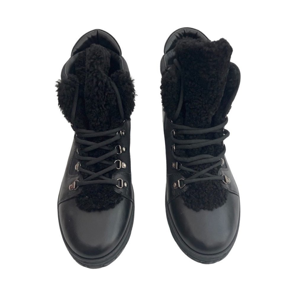 Moncler black leather fur lining winter boots size 43